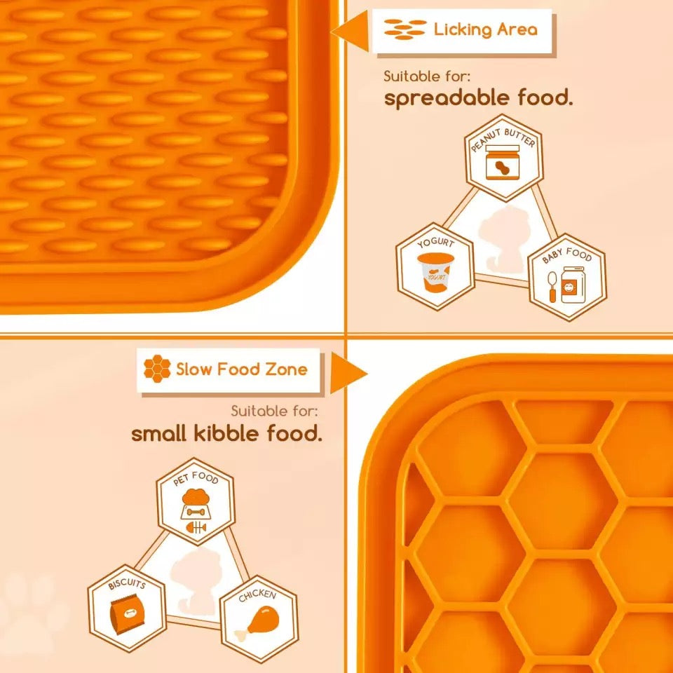 Silicone Slow-Feed Lick Mat – size and use view