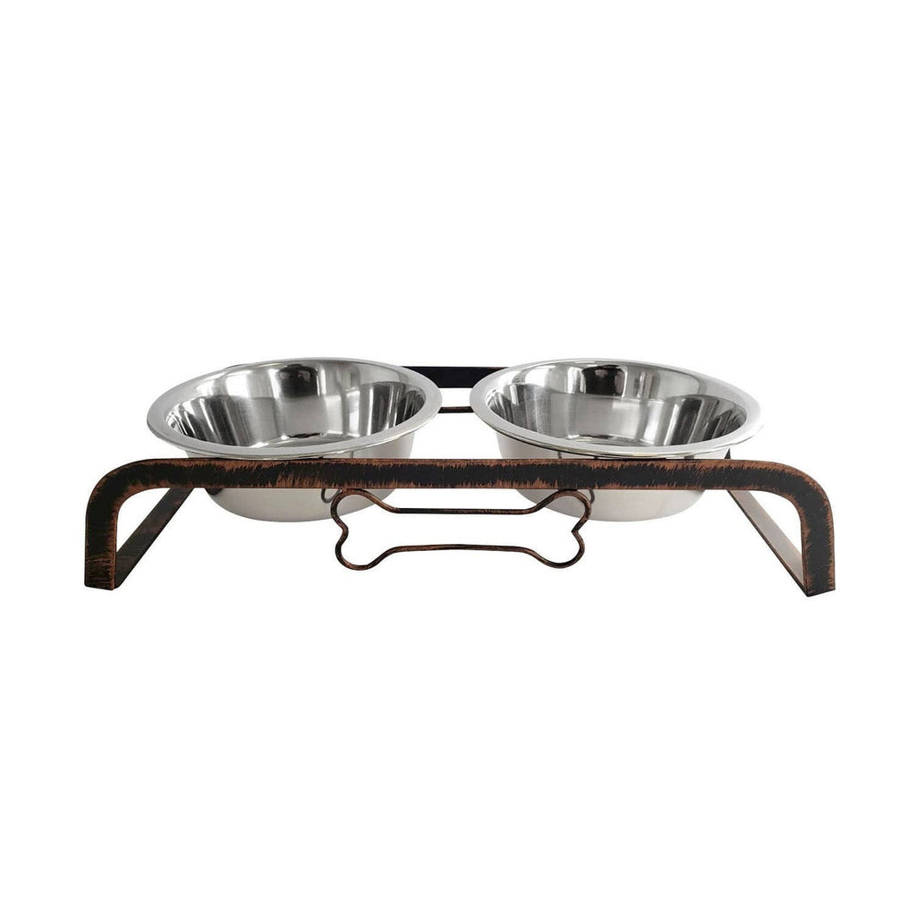 Rustic Elevated Double Dog Bowl Stand