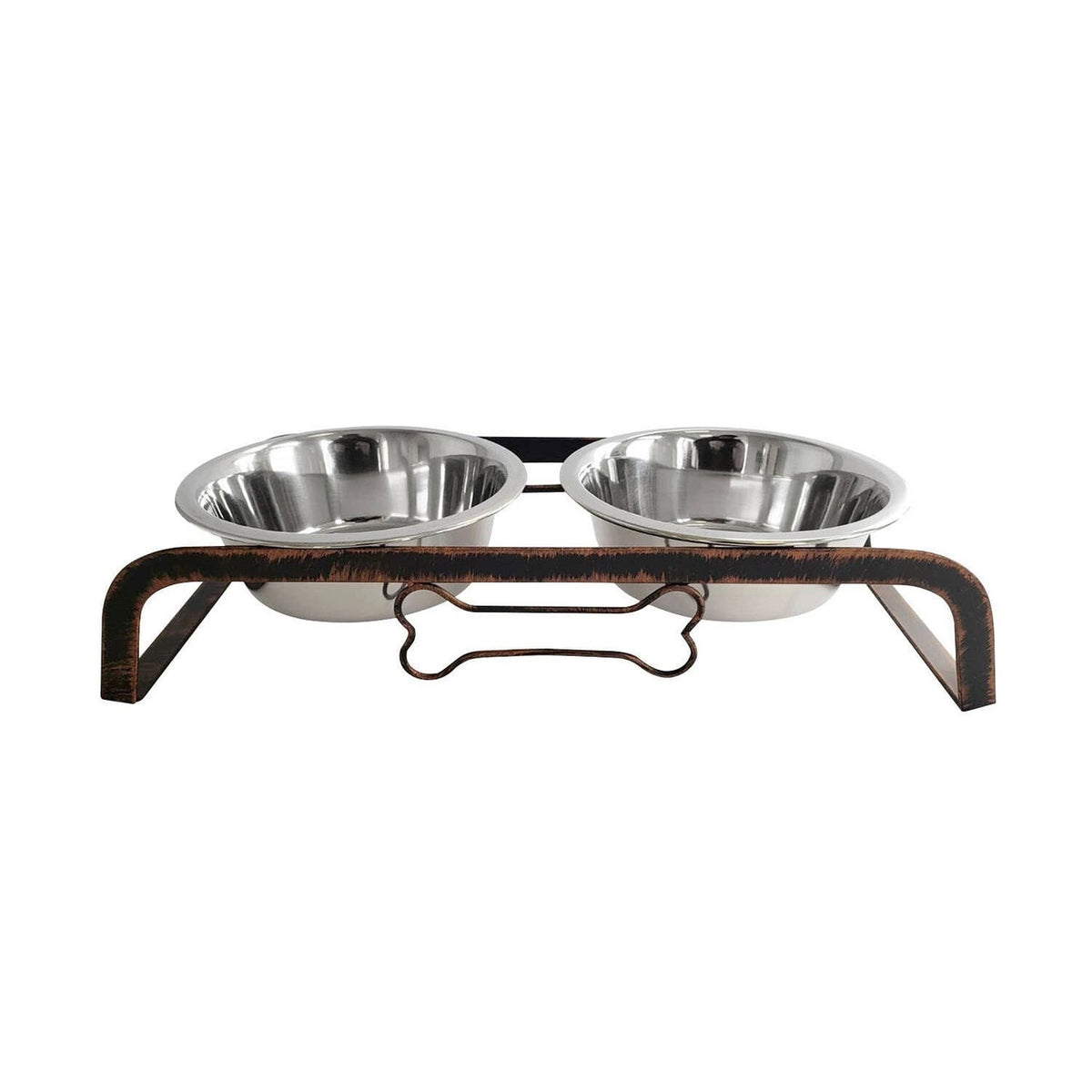 Rustic Elevated Double Dog Bowl Stand