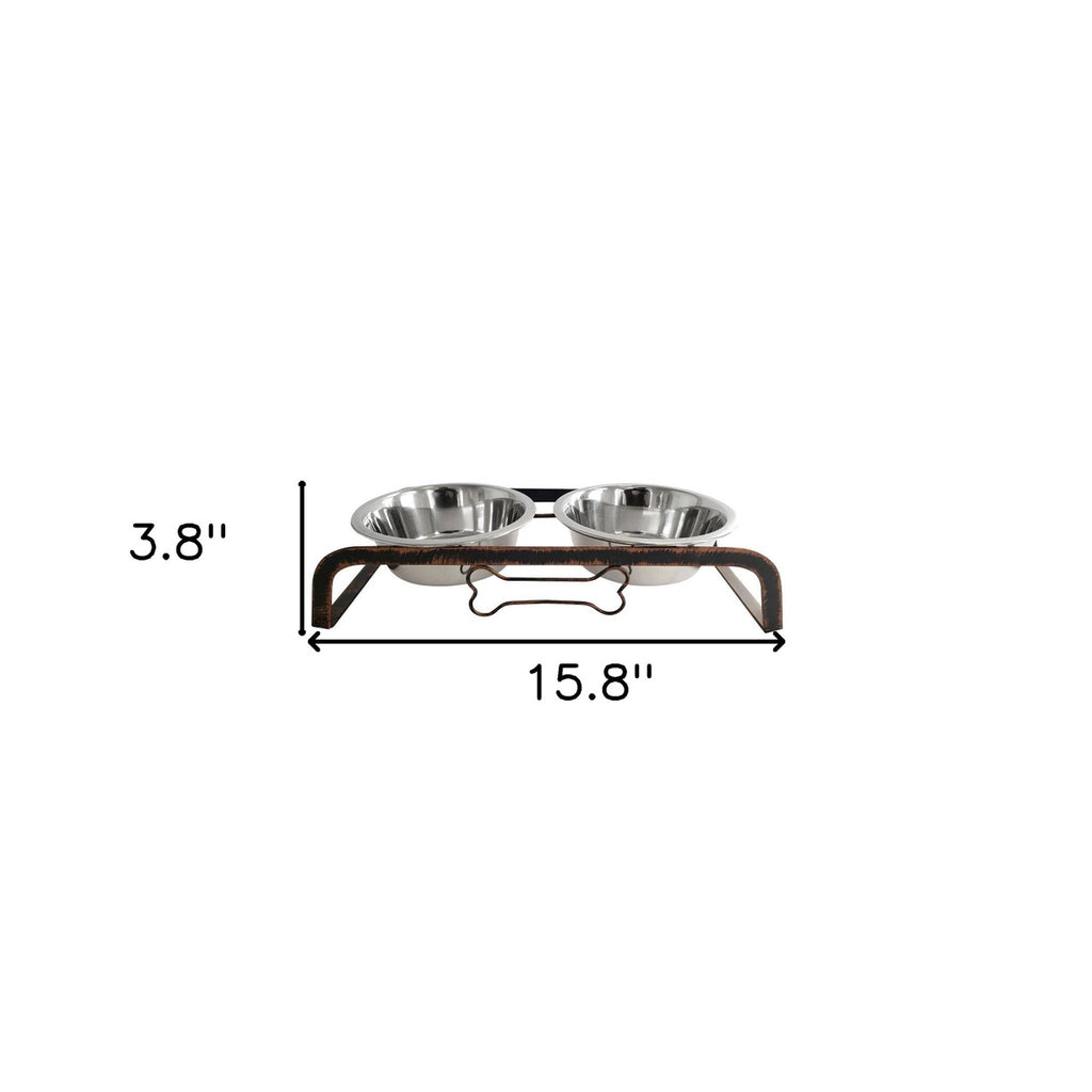Rustic Elevated Double Dog Bowl Stand