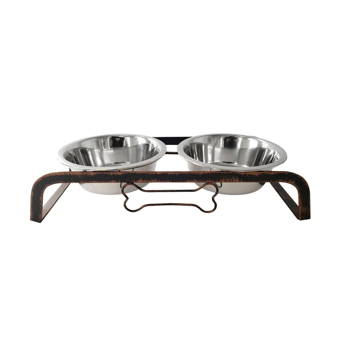 Rustic Elevated Double Dog Bowl Stand