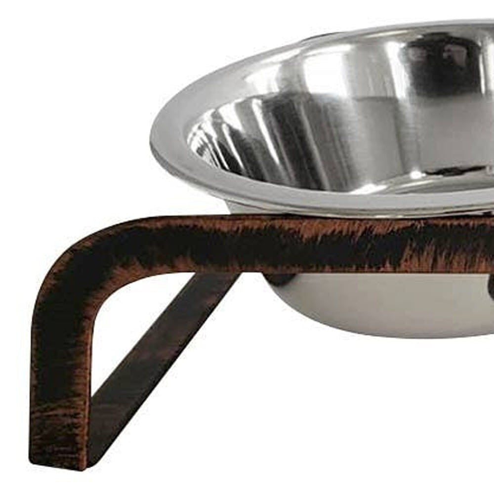 Rustic Elevated Double Dog Bowl Stand