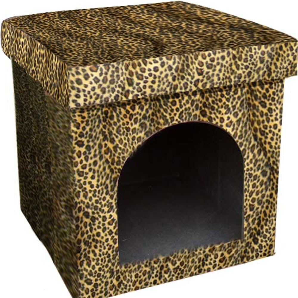 Cheetah Print Folding Pet House & Bed – detail view
