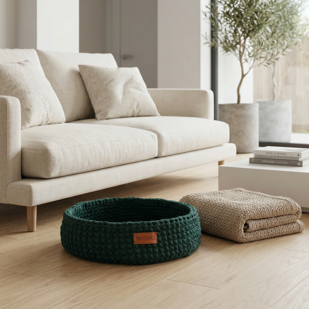 Handcrafted Cotton Pet Bed – Forest Green